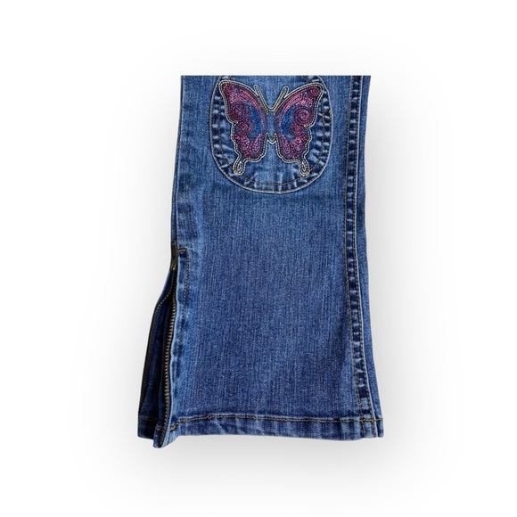 Guess ❤︎ Embroidered Butterfly Knee Patch Denim Jeans ❤︎ 4 4T ❤︎ Elastic Waist - Picture 6 of 16